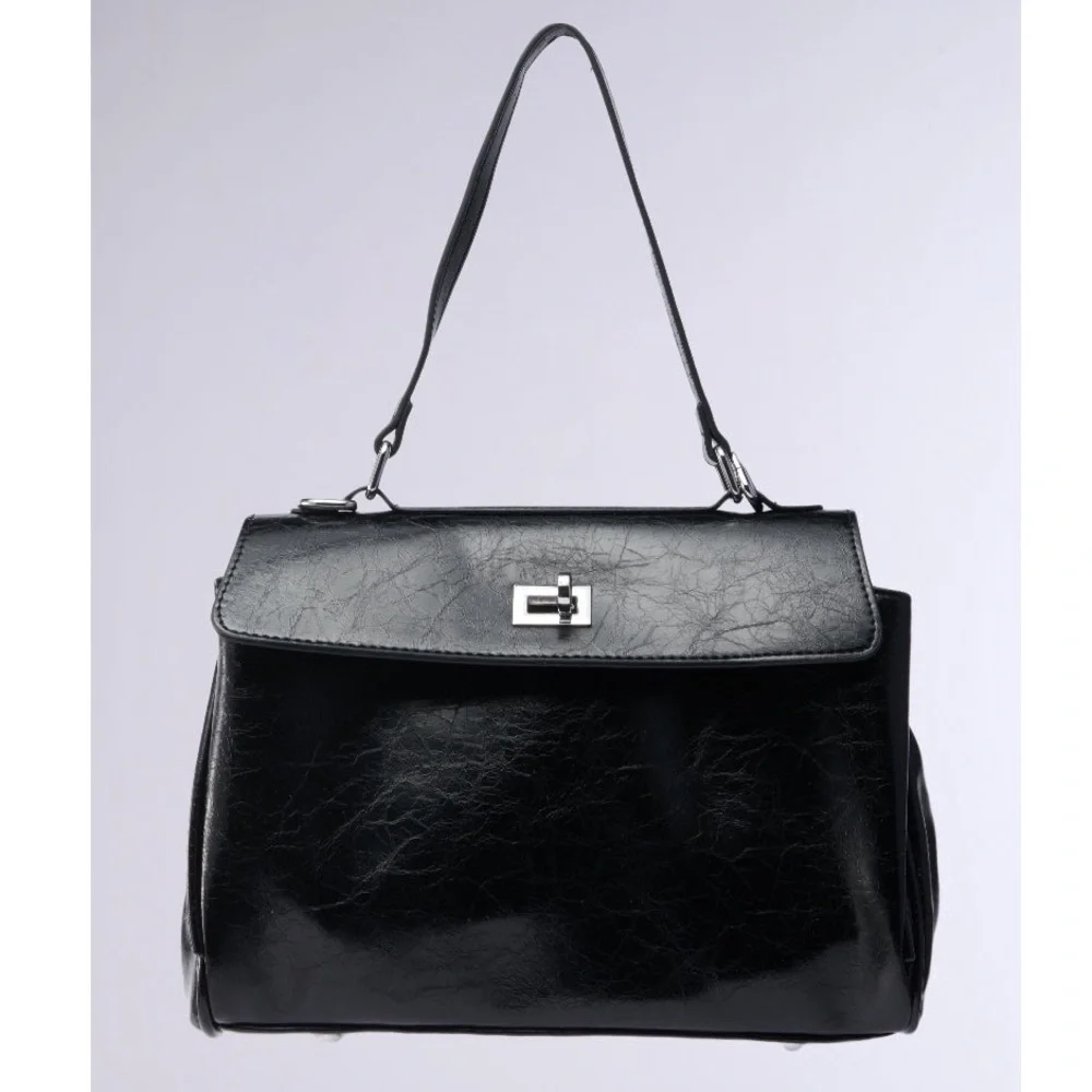 Faux Leather Rodeo Slouchy Twist-Lock Satchel Handbag
